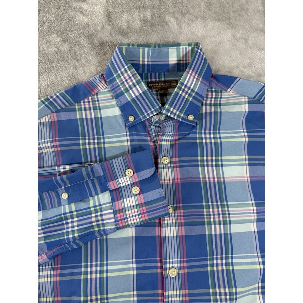 Peter Millar Shirt Men Medium Plaid Summer Comfort Button Up Long‎ Sleeve